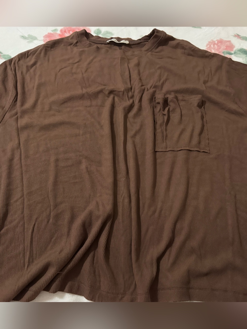 Zenana Outfitters Brown Ribbed Short Sleeve Tee